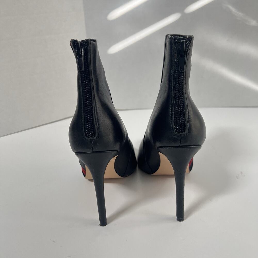 Steve Madden Vira Mid High 4” Heeled Boots Size 7 Black Leather Stripes Red Blue - Picture 7 of 12